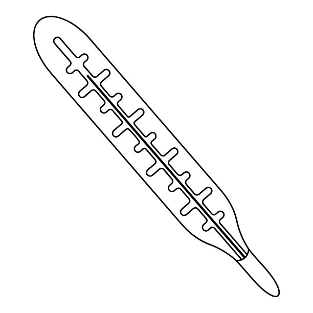 水银温度计。草图。测量体温的装置。矢量插图。孤立背景上的大纲。健康的主题。涂鸦风格。玻璃温度计。图片下载