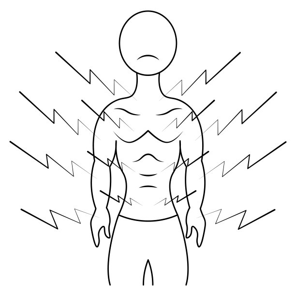 肌肉疼痛。草图。矢量插图。病人全身都痛。孤立背景上的大纲。涂鸦风格。图片下载