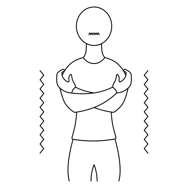 发冷。草图。矢量插图。病人僵住了，双手环抱着自己，浑身发抖。孤立背景上的大纲。涂鸦风格。图片下载