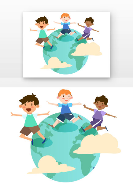 人口日矢量可爱儿童在地球上奔跑图片下载
