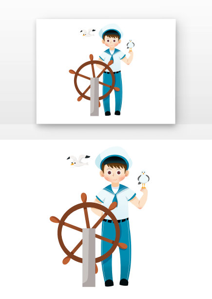 航海水手男孩与海鸥图片下载