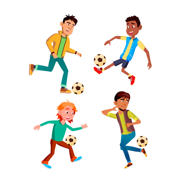 少年男孩玩足球设置图片下载