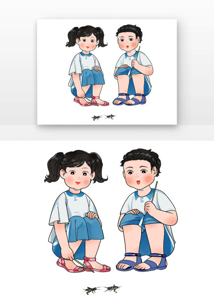 复古民间斗蛐蛐的儿童图片下载