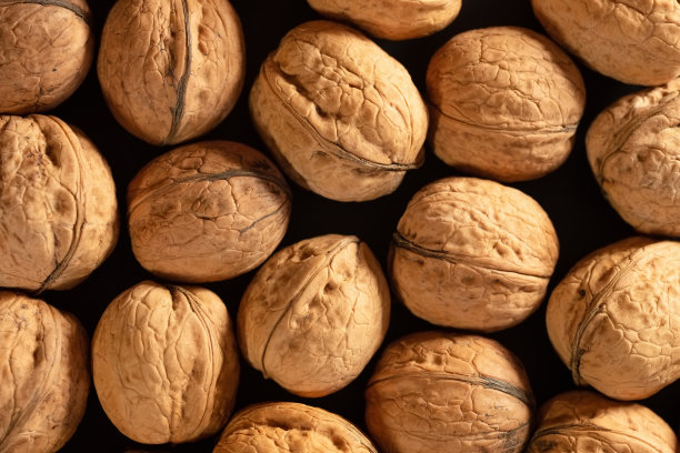 天然带壳核桃。背景来自新鲜核桃，食物背景图片下载