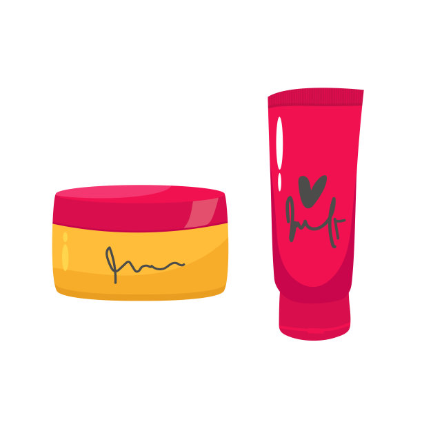 一套奶油在红色管，瓶。保护皮肤。平的图标。矢量插图孤立在白色背景上图片下载