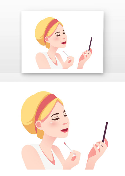 美妆直播涂口红的女主播插画元素图片下载
