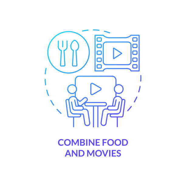 结合食物和电影蓝色渐变概念图标图片下载