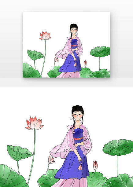 古风女人和荷花紫色古装美女图片下载