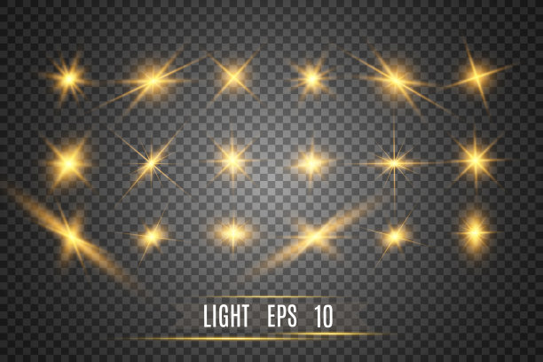 一组明亮美丽的星星。明亮的星星。美丽的灯光用于插图。圣诞星。白色火花闪烁着一种特殊的光。矢量闪光透明背景图片下载