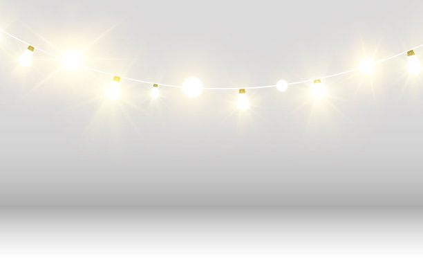 圣诞节明亮、美丽的彩灯，设计元素。设计圣诞贺卡用的发光灯。花环，轻圣诞装饰。图片下载