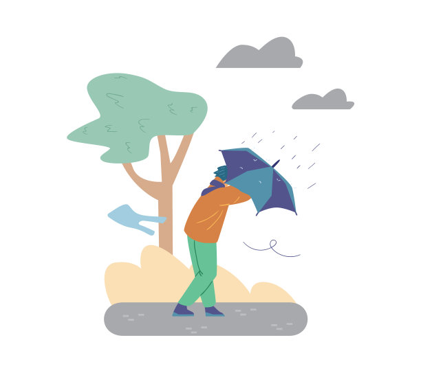 在多雨多风的秋天，男人躲在伞下图片下载