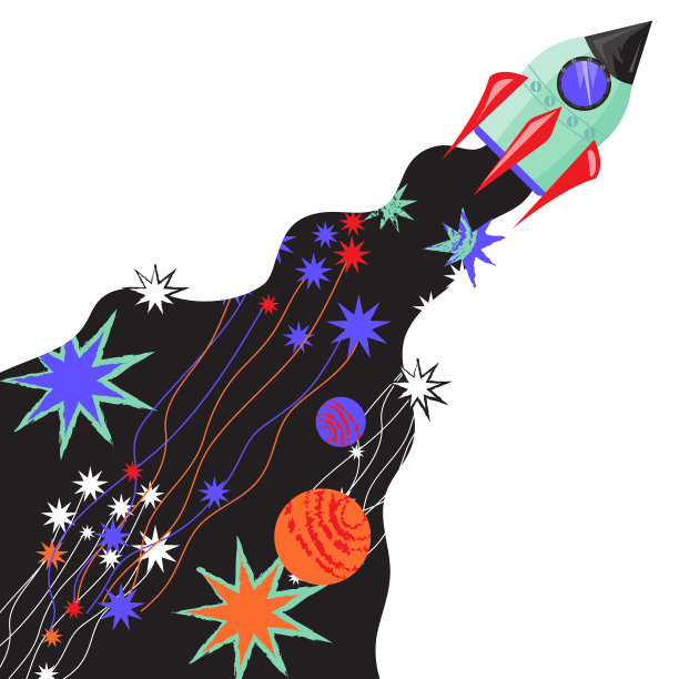 太空火箭带着行星的轨迹飞行图片下载