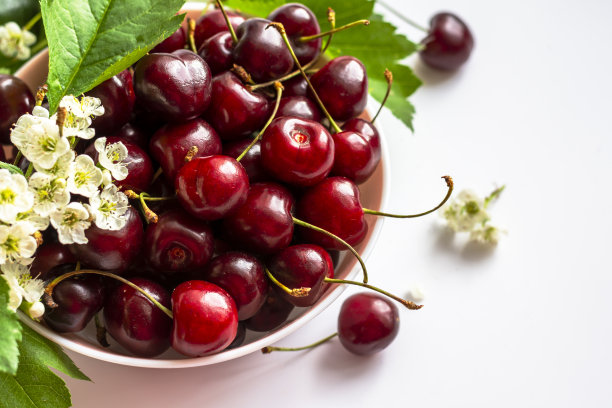 白花和白色背景的浆果杯图片下载