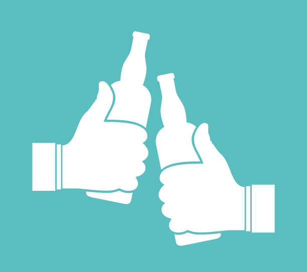 敬酒啤酒瓶图标。手拿着啤酒瓶。向量孤立的插图图片下载