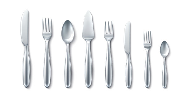 逼真的餐具3d餐桌银器金属图片下载
