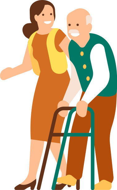 年轻女子用助行器帮助老人图片下载
