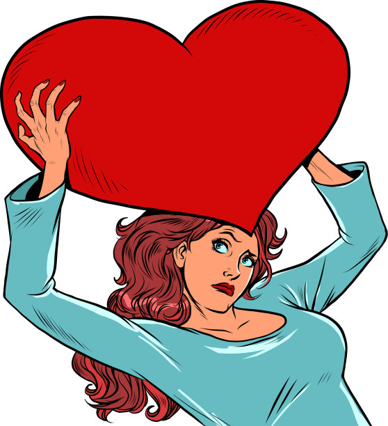 一个女人带着一颗大大的红色情人节心形图片下载