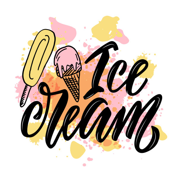 冰淇淋黑色文字上的黄色和粉红色画图片下载