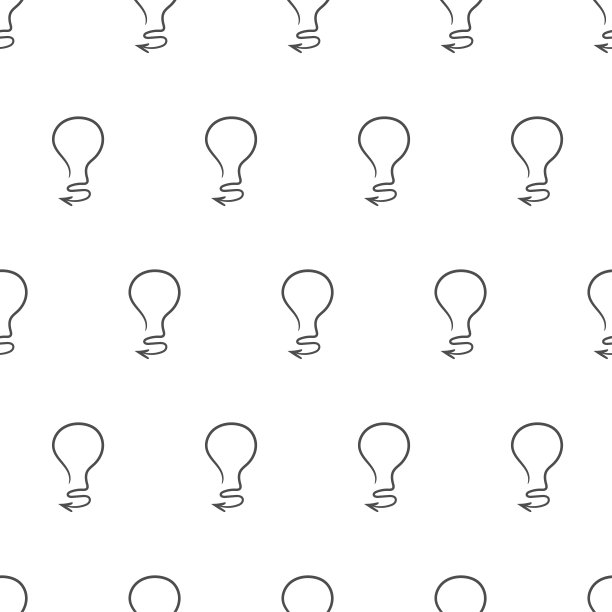 细轮廓箭头灯泡手绘图标无缝图案。矢量黑色锐利标志的想法孤立在一个白色背景。简单的电子草图形状插图图片下载