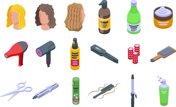 卷发护理图标设置等距头皮屑图片下载