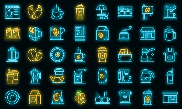 咖啡店的图标设置了霓虹灯图片下载