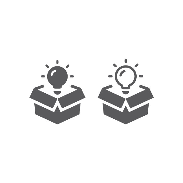 打开带有灯泡黑色图标的盒子图片下载