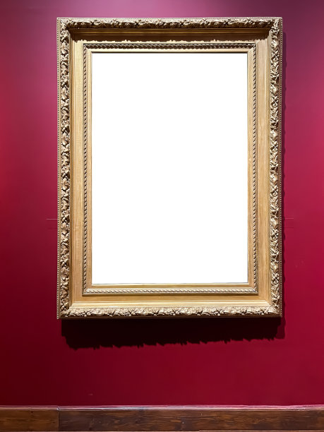 古董黄金艺术博览会画廊框架在墙上的拍卖行或博物馆展览，空白模板与空白的copyspace的模型设计，艺术品图片下载