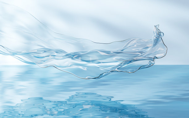 水表面流动的透明布料，3d渲染。图片下载