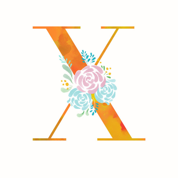 字母X, X字母婚礼，符号，请柬，卡片等，美丽的婚礼请柬，手绘玫瑰和树叶。图片下载