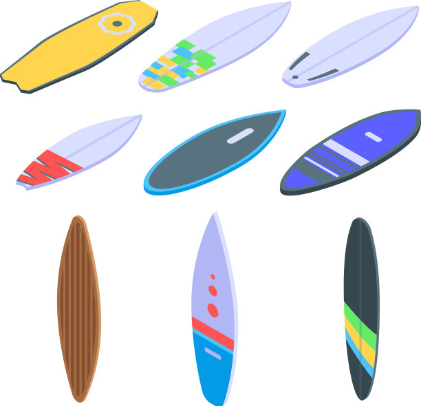 冲浪板图标设置等距风格图片下载