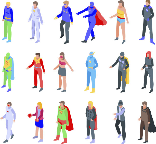 超级英雄图标设置为等距风格图片下载
