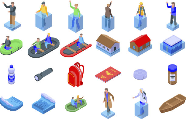 洪水图标设置等距风格图片下载