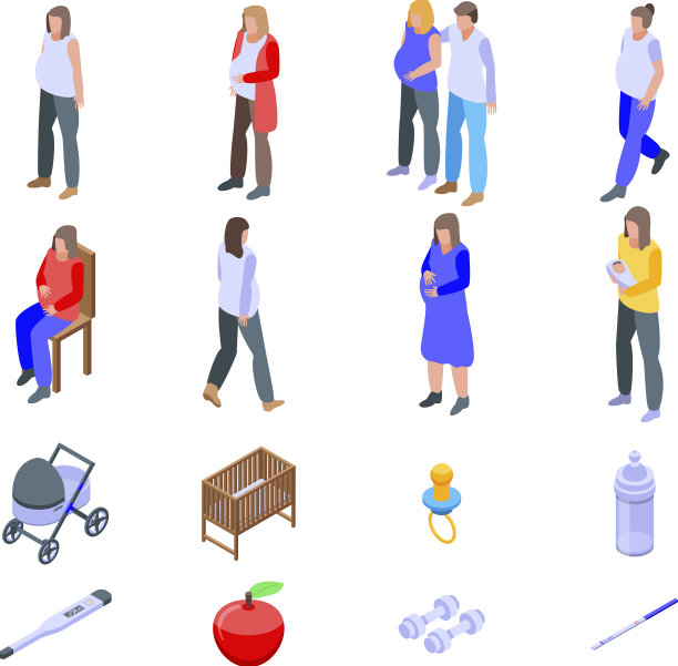 怀孕图标设置等距风格图片下载