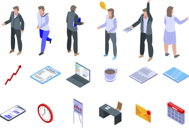 办公室经理图标设置为等距风格图片下载