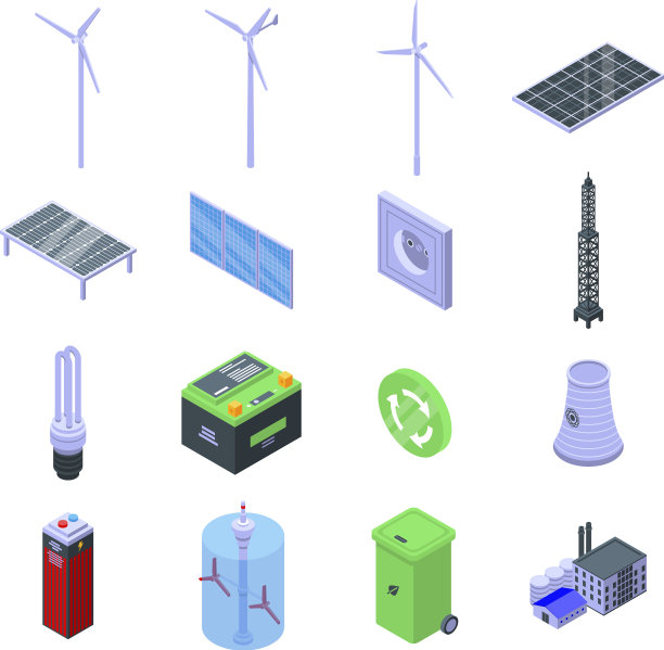 清洁能源图标设置等距风格图片下载