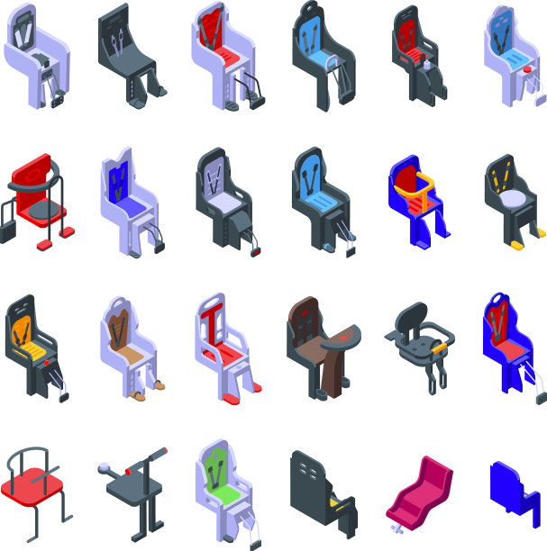 儿童座椅自行车图标设置等距风格图片下载