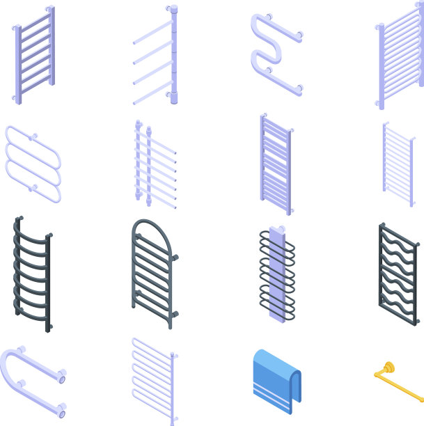 加热毛巾轨道图标设置等距风格图片下载