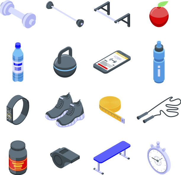 健身房时间图标设置为等距风格图片下载