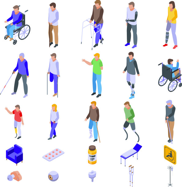 残疾人图标设置等距风格图片下载
