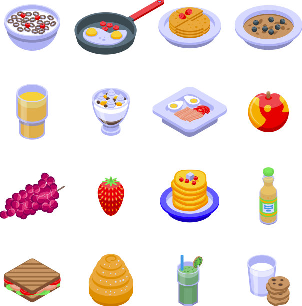 健康早餐图标设置等距风格图片下载