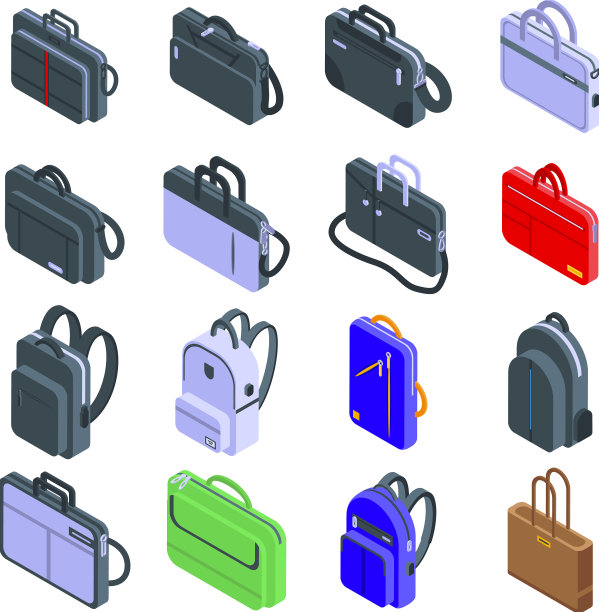 笔记本电脑包图标设置等距风格图片下载