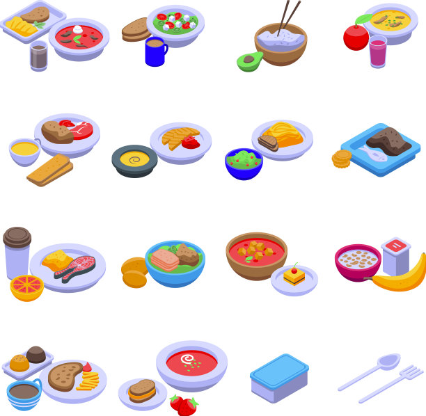 午餐图标设置为等距风格图片下载