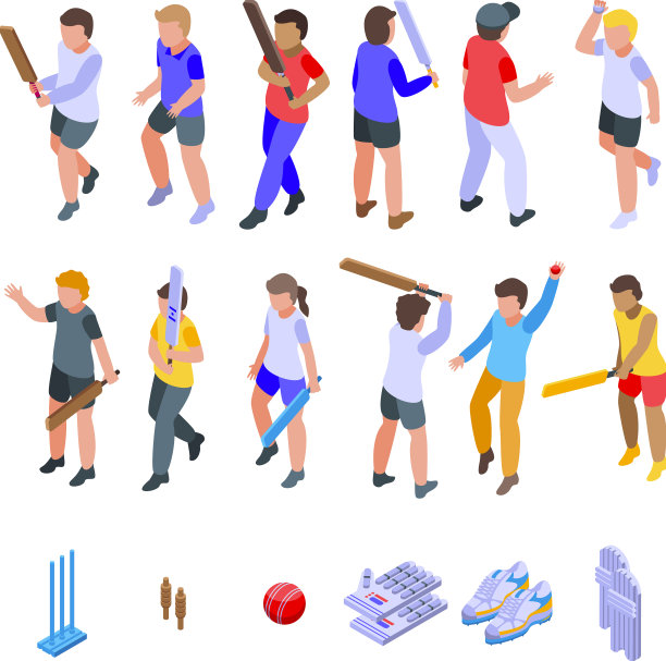 孩子打板球图标设置等距风格图片下载