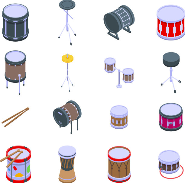 鼓图标设置等距风格图片下载