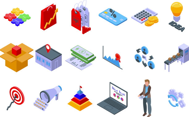 营销组合图标设置等距风格图片下载