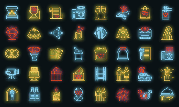 婚礼仪式图标设置了霓虹灯图片下载