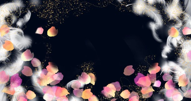 水彩手绘插图美丽的舞蹈皮埃尔德朗萨德玫瑰花瓣和白色天使翅膀的黑色背景图片下载