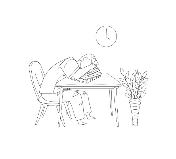 劳累过度的男人睡在桌子上轮廓图片下载