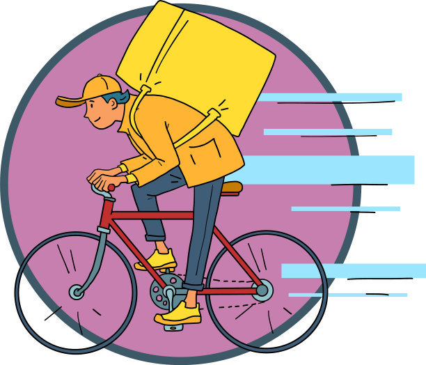 男外卖员通过自行车在线配送图片下载