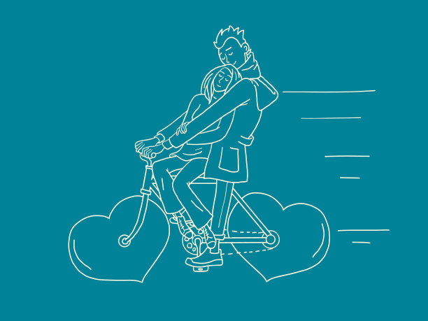 一对恋爱中的情侣在红色情人节骑自行车图片下载